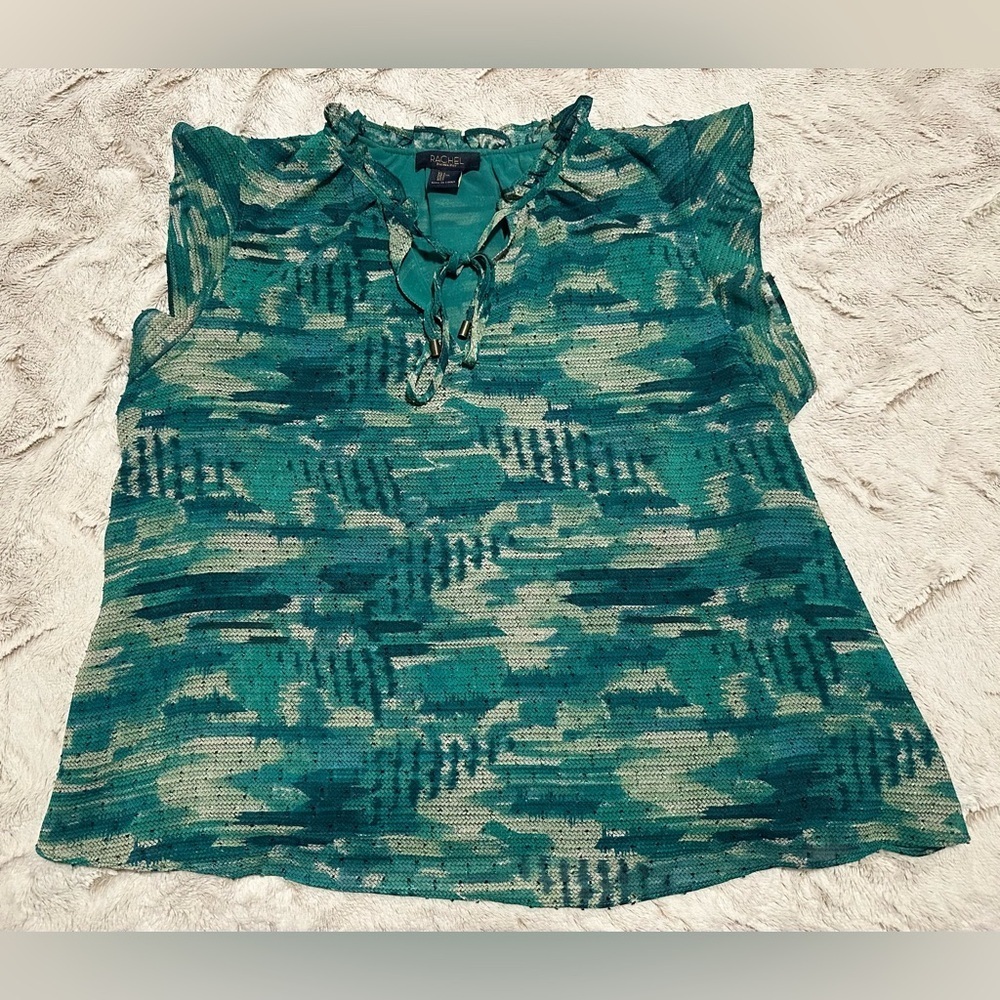 RACHEL Rachel Roy Green Mini Pom Pom V Neck Blouse - Picture 2 of 10